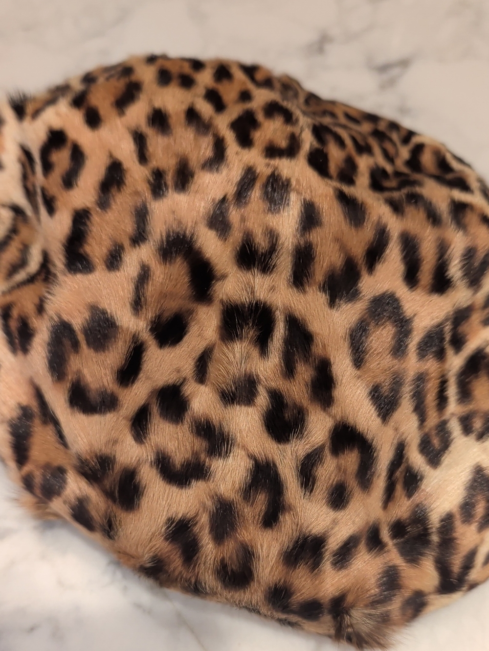 Vintage Real FurLeopard Print Beret - Tan and Black - Picture 6 of 6